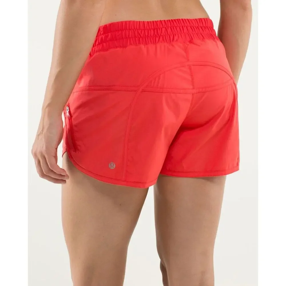 Lululemon Track That Lined Shorts Size 8 Red Orange Running Athletic Gym Sporty
